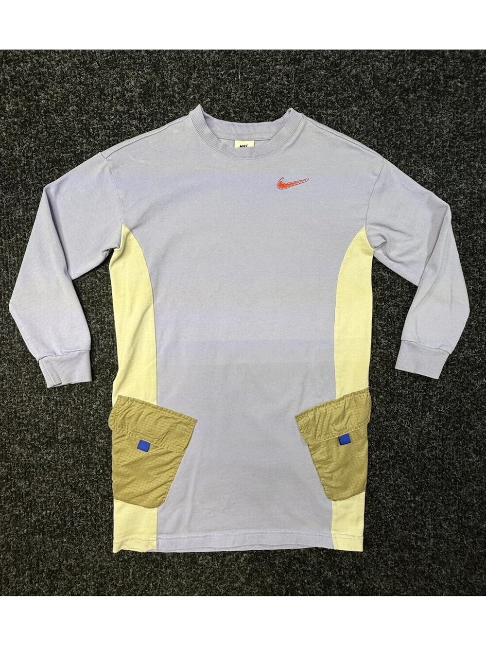 Nike Womens Large Long Sleeve Utility Pocket Tunic Dress Lavender Colorblock
